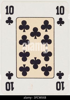 Un'incisione del 1900 di una carta da gioco con dieci di fiori, che illustra uno schema per il gioco di carte Patiences, anche legato al Poker. Foto Stock