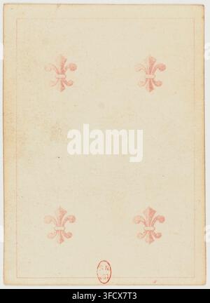 Un'incisione di metà del XIX secolo di un gioco di carte svedese del cucù, con quattro simboli di fiore di giglio in rosso, disposti simmetricamente, da un set intitolato "Jeu de coucou suédois", datato 1860. Foto Stock