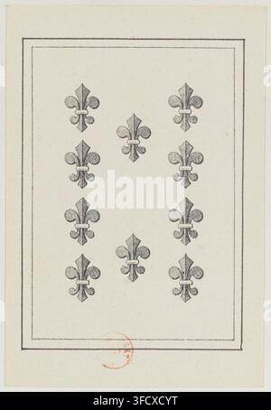 Un'incisione di metà del XIX secolo di un gioco di carte svedese a cuckoo, con otto simboli di fleur-de-lis disposti in due file, da un set intitolato "Jeu de coucou suédois", datato 1860. Foto Stock