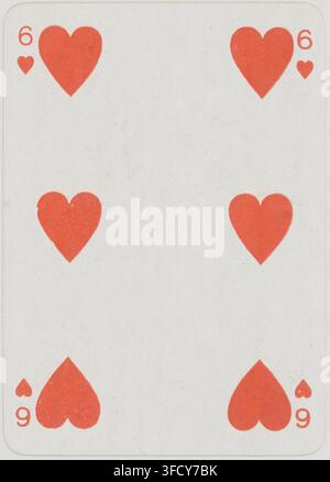 Una carta da gioco con il sei di cuori, del set "Viceroys" di carte da gioco inglesi a ritratto, in un'incisione stampata nel 1900. Foto Stock