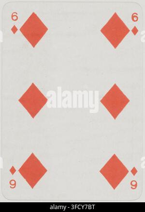 Una carta da gioco con sei simboli di quadri rossi, dal set "Viceroys" di carte da gioco a ritratto inglesi, in un'incisione del 1900. Foto Stock