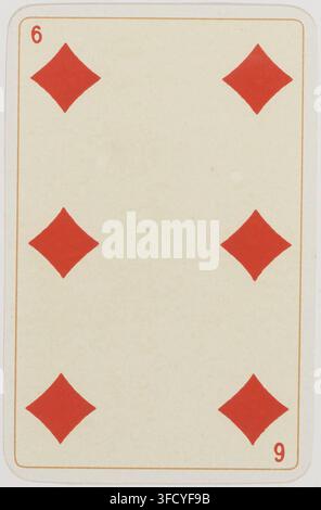 Una carta da gioco Sei di Quadri del set di carte tedesco "Baronesse", con sei simboli di quadri rossi disposti su due file, incisa nel 1900. Foto Stock