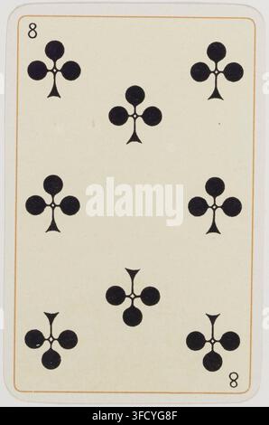 Un'incisione del 1900 di una carta da gioco, l'otto di fiori, da un set di carte da gioco tedesco intitolato "Baronesse" con ritratto fantasy. Foto Stock