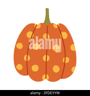 Illustrazione vettoriale di zucca arancione con motivo a pois isolata su bianco. Ideale per lavoretti autunnali carini, biglietti di Halloween, inviti per il Ringraziamento e Illustrazione Vettoriale