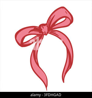Clipart vettoriale fiocco rosa elegante con. Stile disegnato a mano. Il design minimalista per San Valentino, confezioni regalo, biglietti di auguri, inviti. Illustrazione delicata decorativa. Uno stile coquette. Illustrazione Vettoriale