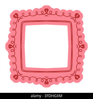 Una cornice quadrata con un fiocco giocoso di nastro rosa e pizzo. Illustrazione vettoriale in stile Coquette. Una decorazione luminosa e femminile per un invito o un biglietto. Un'illustrazione accattivante e semplice. Illustrazione Vettoriale