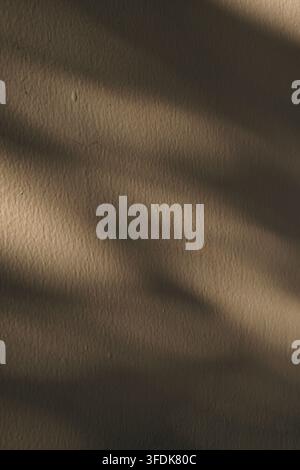 Sfondo astratto con luce calda del sole e ombre diagonali morbide su un muro di intonaco ruvido. Perfetto per mockup estetici minimalisti e DI di prodotto Foto Stock