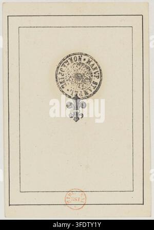 Un sigillo circolare con una giglio, centrato all'interno di due bordi rettangolari annidati, da un set di carte svedesi a forma di cuculo, incise e stampate nel 1860. Foto Stock