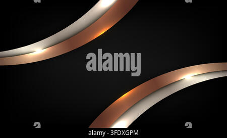 Sfondo metallico astratto di lusso con curve in rame oro rosa e bagliori di luce su sfondo scuro per banner aziendali premium e presentazioni ele Illustrazione Vettoriale