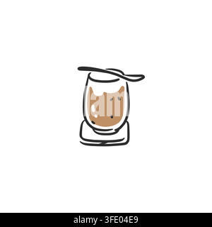 Illustrazione vettoriale di una tazza di caffè con cucchiaio, Bevanda calda disegnata a mano in vetro, Icona di bevanda da caffè accogliente isolata su bianco Illustrazione Vettoriale
