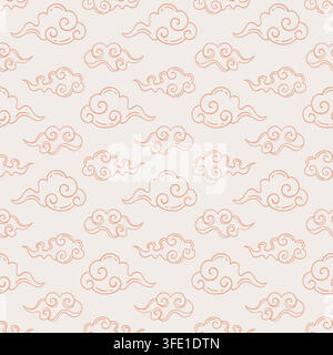 Modello asiatico beige senza cuciture con piccole spirali di nuvole Illustrazione Vettoriale