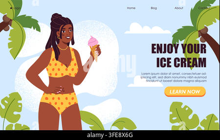Pagina di destinazione per il gelato estivo Illustrazione Vettoriale