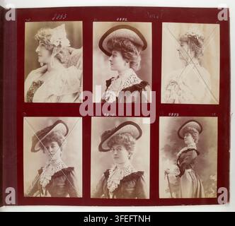 Ritratti di una donna, di Léopold Reutlinger, un fotografo francese, tra il 1875 e il 1917, che la mostrano in varie pose e abiti, compresi cappelli e vestiti con colletti di pizzo. Foto Stock