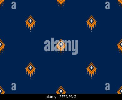 Modello ikat tribale blu navy a punti disegnato a mano senza cuciture per imballaggio di tessuti alla moda per uomo Foto Stock