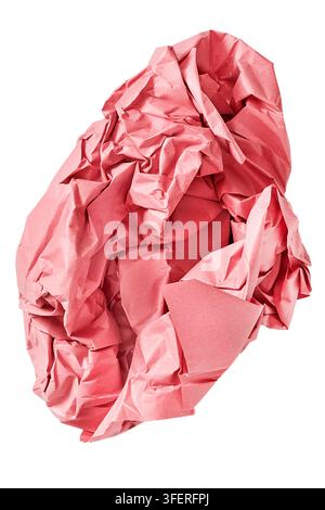 Carta da imballaggio rosa accartocciata isolata su sfondo bianco Foto Stock