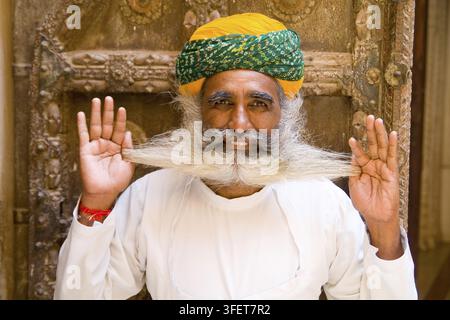 Asia, India, Jodhpur, Fort Mehrangarh, Rajasthan, Indu, Barbuto, 60, 65, 70, Anni, Rajasthan, India Foto Stock