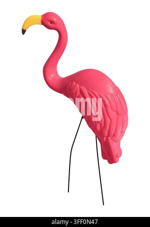 Flamenco rosa in plastica per prati isolato su sfondo bianco Foto Stock