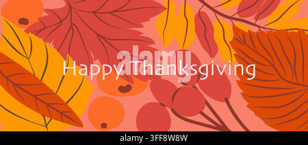 Banner autunnale del Ringraziamento con foglie colorate rosse e gialle. Sfondo di vendita autunnale. Può essere utilizzato per biglietti di auguri, inviti, pubblicità. Illustrazione Vettoriale