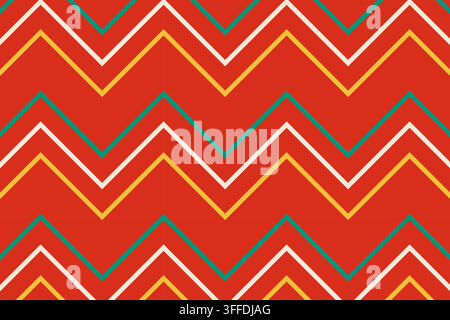 Sfondo vettoriale a motivo zigzag a forma di scaglione rosso senza cuciture. Struttura di linee astratte colorate per il design di tessuti, abbigliamento e carta da imballaggio. Illustrazione Vettoriale