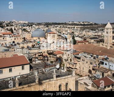 Vista panoramica della Città Vecchia di Gerusalemme dalla Torre di Davide.Israele. Foto Stock