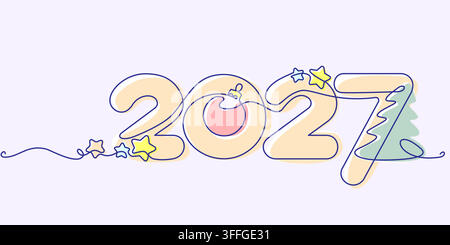 2027 anno nuovo, data scritta a mano. Concept di design per il saluto di Natale o Capodanno Illustrazione Vettoriale