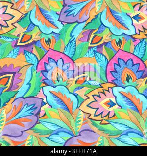 Acquerello colorato motivo senza cuciture con forme floreali astratte. Illustrazione disegnata a mano Foto Stock