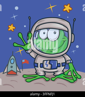 Grappolo astronauta cartone animato carino in illustrazione vettoriale spaziale Illustrazione Vettoriale