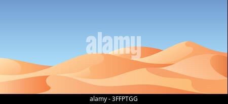 Paesaggio desertico astratto con morbide dune di sabbia dorata e un cielo blu brillante, sfondo vettoriale minimalista. Illustrazione Vettoriale