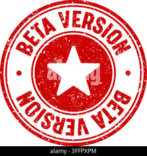 Timbro versione beta. Timbro rosso rotondo in gomma versione beta su sfondo trasparente Illustrazione Vettoriale