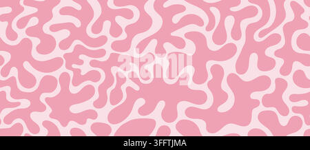 Modello senza cuciture corallo organico rosa groovy. Astratto linea stile cervello. Texture di alghe marine retrò semplice contemporanea. Illustrazione vettoriale Illustrazione Vettoriale