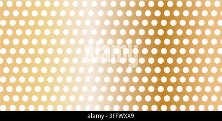 Texture vettoriale di pannello metallico dorato. Oro giallo chiaro spazzolato con perforazioni rotonde uniformi. Vettore stile officina industriale o moderno Illustrazione Vettoriale