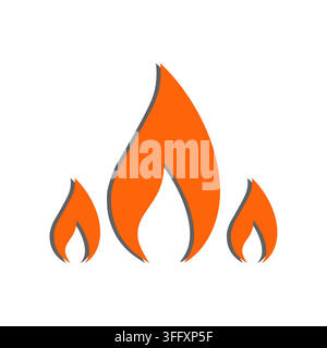Icone vettoriali minimaliste a fiamma arancione che rappresentano calore, energia e simboli di fuoco isolati su uno sfondo bianco per il design grafico. Illustrazione Vettoriale