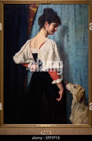 Giovane donna italiana con "Puck" il cane, 1884-1885, Thérèse Schwartze (1851-1918), Rijksmuseum, Amsterdam, Paesi Bassi Foto Stock