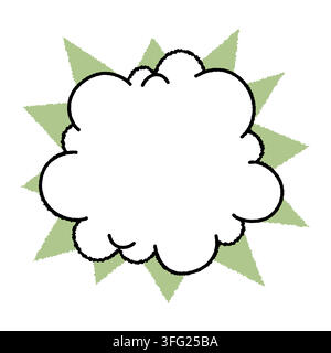 Cornice a forma di stella comica con bolla di discorso a forma di nuvola su sfondo verde esploso. Bolla di discorso a contorno adatta per adesivi, poster o fumetti Illustrazione Vettoriale
