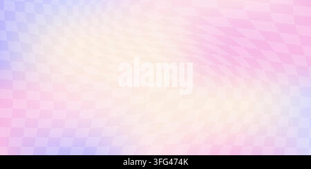 Sfondo estetico Y2K con sfumatura olografica e motivo a griglia. Texture retrò cyber su sfondo rosa pastello e viola. Design geometrico per Illustrazione Vettoriale
