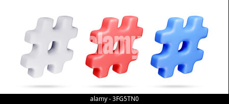 Tre simboli di hashtag 3D lucidi Illustrazione Vettoriale