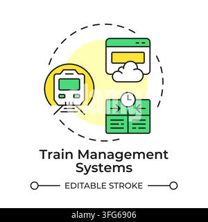Icona concetto lineare piatta per sistema di gestione dei treni Illustrazione Vettoriale