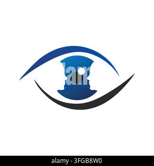 Logo moderno di contatto visivo ottico per il branding professionale della cura della vista Illustrazione Vettoriale