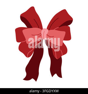 Illustrazione isolata di un fiocco legato rosso e rosa disegnato a mano per compleanno, Natale, baby shower, San Valentino, matrimonio, anniversario Illustrazione Vettoriale