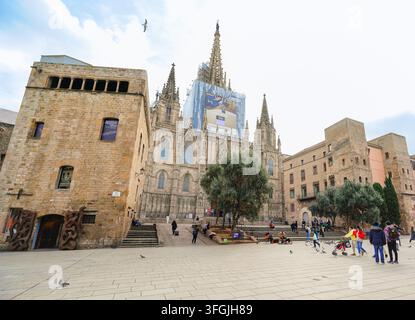 Vista della Cattedrale della Santa Croce e di Santa Eulalia conosciuta anche come Cattedrale di Barcellona a Barcellona, Spagna, il 16 gennaio 2023. Foto Stock