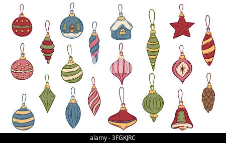 Set vettoriale di ornamenti natalizi colorati in forme variate Illustrazione Vettoriale