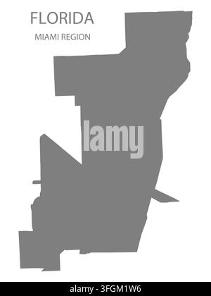 Mappa vettoriale piatta moderna della regione di Miami, Florida, Stati Uniti. Silhouette dettagliata del confine della regione in grigio su sfondo bianco. Illustrazione Vettoriale