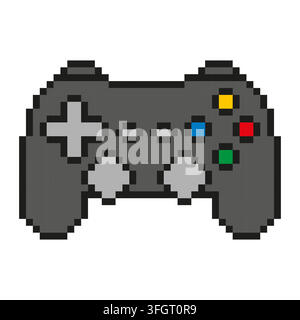 Controller per videogiochi in pixel art isolato su sfondo bianco. Illustrazione Vettoriale