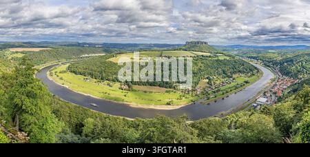 Elbe vicino a Königstein, Sassonia - Vista panoramica dalla fortezza di Königstein Foto Stock