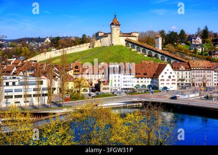 Forte storico di Munot e vigneti verdi nella storica città vecchia di Schaffhausen, Svizzera Foto Stock