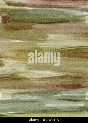 Sfondo acquerello in beige, verde e marrone con tratti di pennello casuali. L'opera dipinta a mano aggiunge una texture naturale e calore. Perfetto per la cartoleria Foto Stock