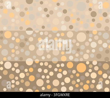 Set di motivi senza cuciture a pois in colori pastello marroni e beige. 3 sfondi larghi con cerchi di dimensioni casuali, texture astratta. Illustrazione vettoriale Illustrazione Vettoriale