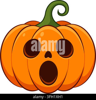 Illustrazione vettoriale di una zucca di Halloween Jack O Lantern scioccata e sorpresa, isolata su sfondo bianco per la festa di Halloween Illustrazione Vettoriale