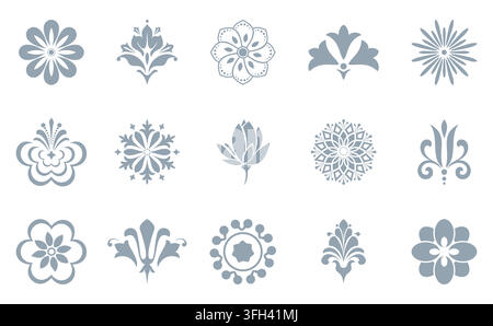Set di icone floreali. Elementi isolati per il design. Grafica vettoriale. Raccolta di fiori Illustrazione Vettoriale