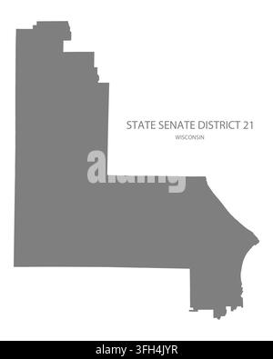 Mappa vettoriale piatta moderna del Distretto Senatoriale 21 del Wisconsin, Stati Uniti. Silhouette dettagliata dei confini del distretto in grigio su sfondo bianco. Illustrazione Vettoriale